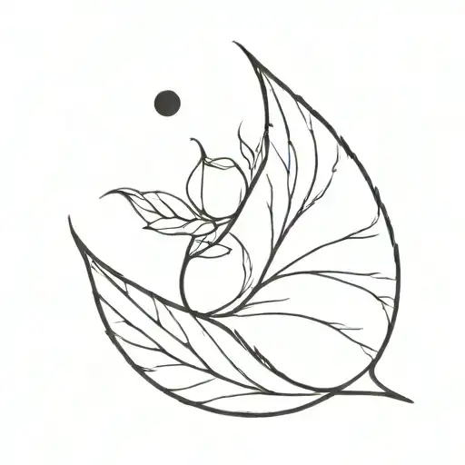 A minimalist tattoo featuring a black leaf with a subtle Scorpio zodiac symbol and a small crescent moon hidden within the design tattoo design idea