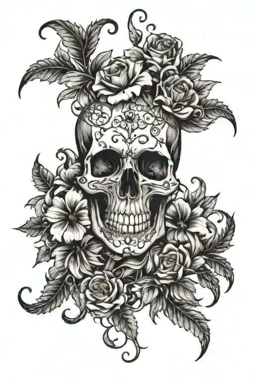 flowers vines skull spiders crawling  tattoo design idea