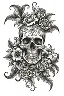 flowers vines skull spiders crawling  tattoo design idea