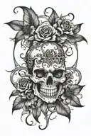 flowers vines skull spiders crawling  tattoo design idea