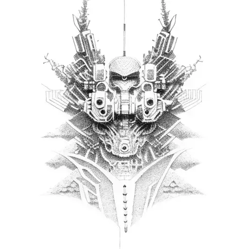 Japanese cyberpunk spine tattoo design idea
