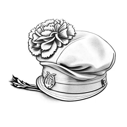 beret with carnation tattoo design idea