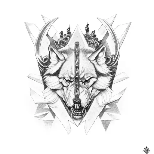 logotipo de banda de heavy metal con cabeza de lobo tattoo design idea