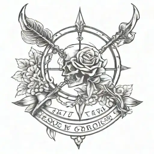 bow and arrow with date of death of someone  tattoo design idea