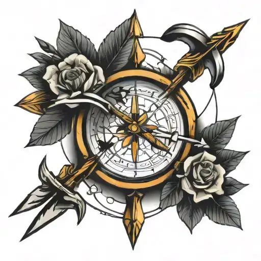 bow and arrow with date of death tattoo design idea