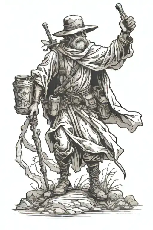 Wanderer figure walking tattoo design idea