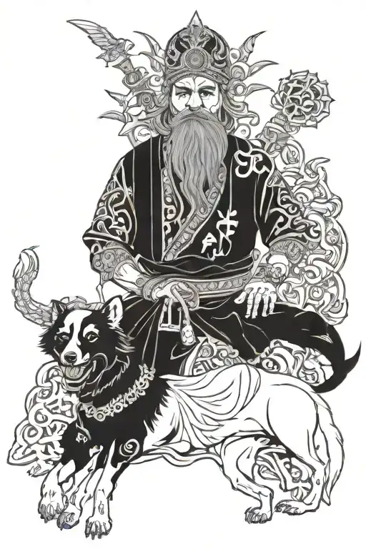 Erlik Khan turkish death god with his hell dog  tattoo design idea
