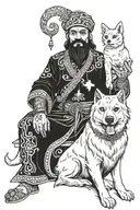 Erlik Khan turkish death god with his hell dog  tattoo design idea
