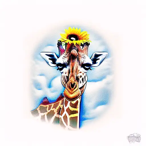 giraffe with sunflower tattoo design idea