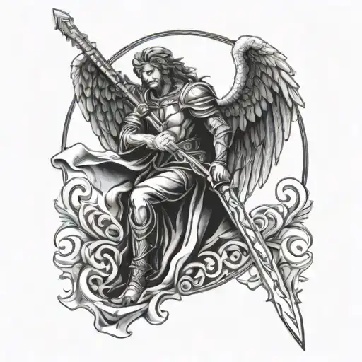 arch angel michael with sword tattoo design idea