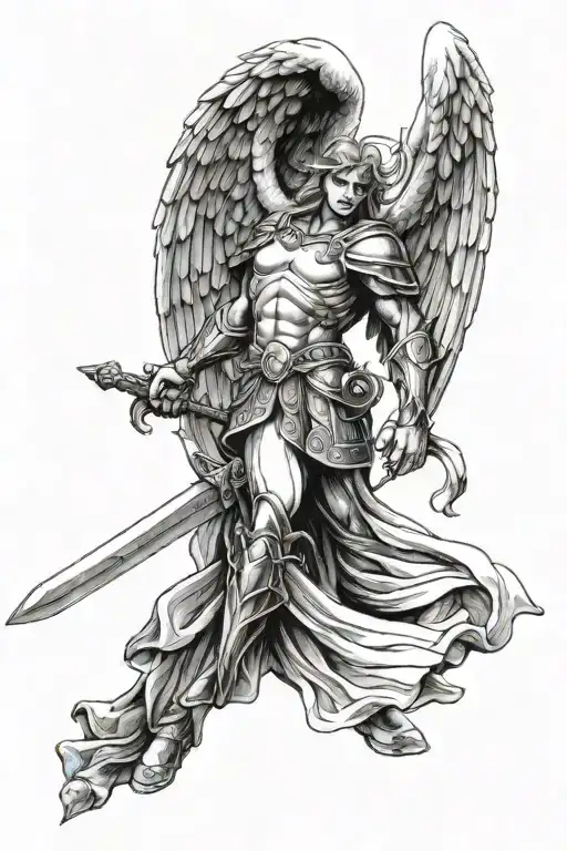 arch angel michael with sword tattoo design idea