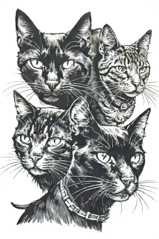 Black cat, black-and-white cat,  and dobermann  tattoo design idea