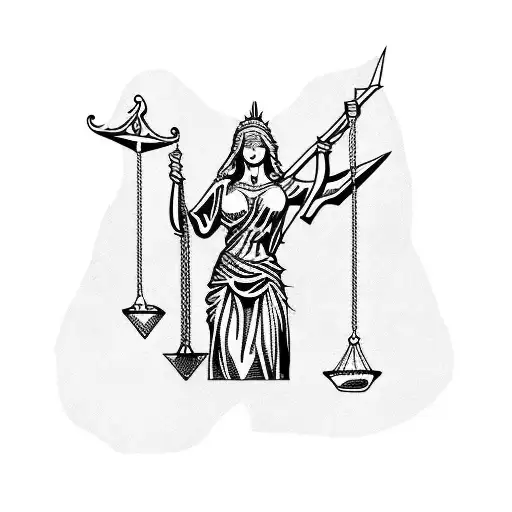 lady justice with thorns around eyes tattoo design idea