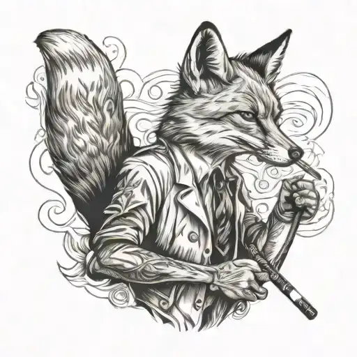 fox smoking a cigarette and holding a cane tattoo design idea