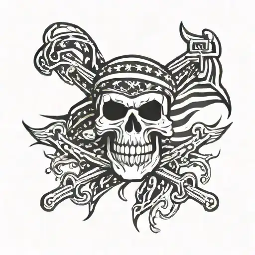 American Flag Half jolly roger tattered tattoo design idea