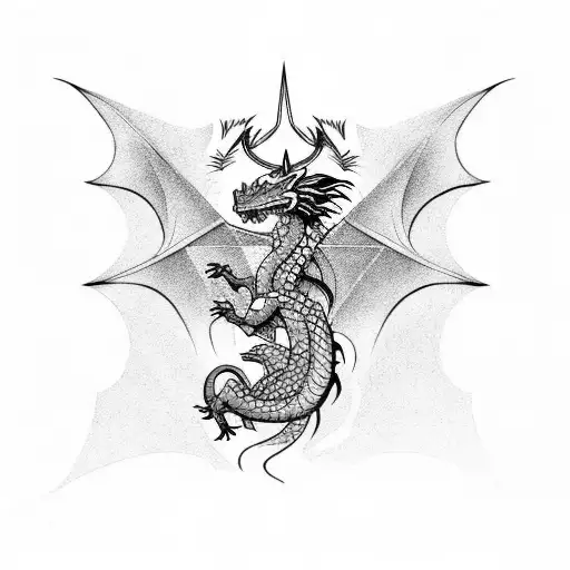 Dragon with ox with aquarius and garnet stone tattoo design idea