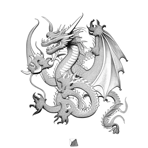 Dragon with ox with aquarius and garnet stone tattoo design idea