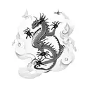 Dragon with ox with aquarius and garnet stone tattoo design idea