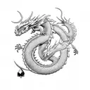 Dragon with ox with aquarius and garnet stone tattoo design idea