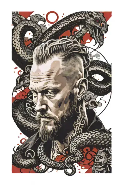 Ragnar Lothbrok lying in a snake pit  tattoo design idea
