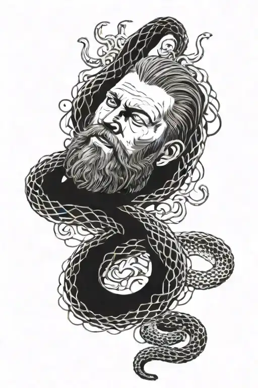 Ragnar Lothbrok lying in a snake pit tattoo design idea
