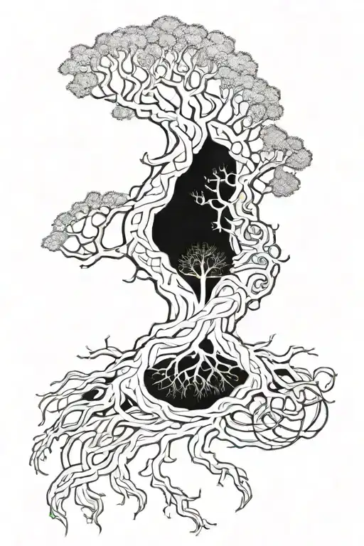 vegvisir and yggdrasil tree on leg tattoo design idea