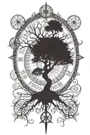 vegvisir compass and yggdrasil tree on leg tattoo design idea