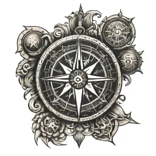 a compass with a cross, L, W, and H as the directions tattoo design idea
