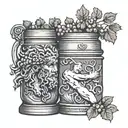 Dionysus, behind a antique beer jar overflowing tattoo design idea