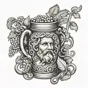 Dionysus, behind a antique beer jar overflowing tattoo design idea