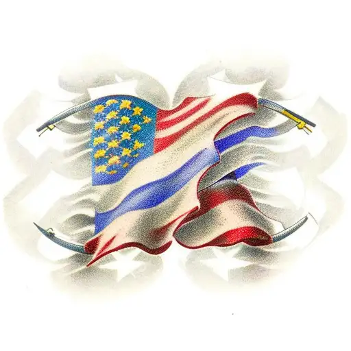 ripped skin american flag tattoo with christian cross on top tattoo design idea