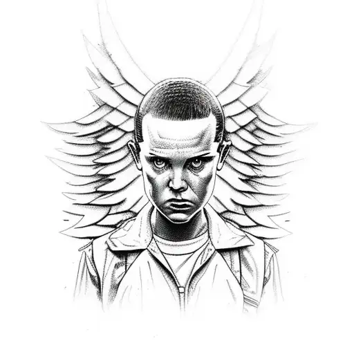 Stranger Things demobat crossed with a biblically acurate angel tattoo design idea