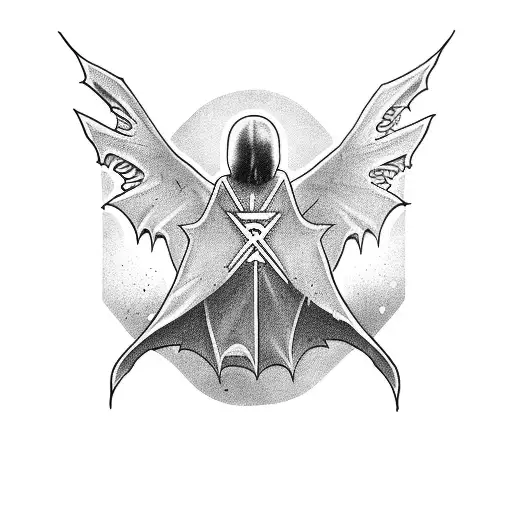 Stranger Things bat crossed with a biblically acurate angel tattoo design idea