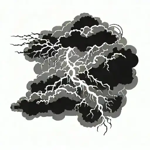 a background of dark black clouds with white lightning shining tattoo design idea