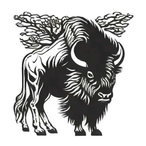 bison under bristlecone pine tree intertwined tattoo design idea