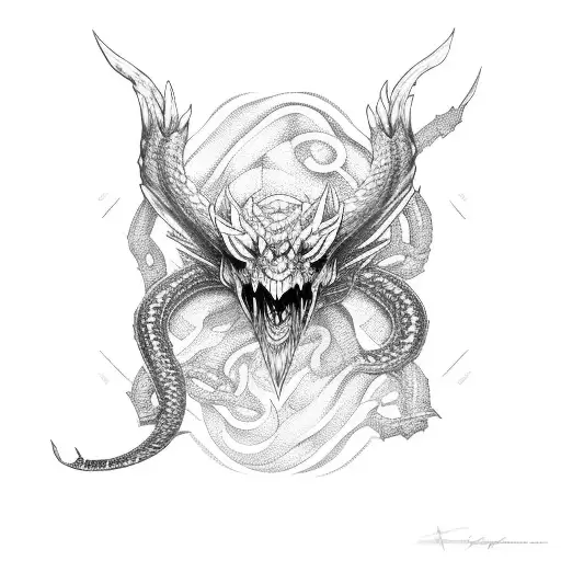 The Midgard serpent wrapped around the upper arm as a chain tattoo design idea