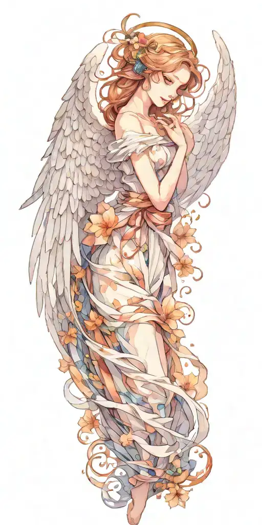 Anime female angel tattoo design idea