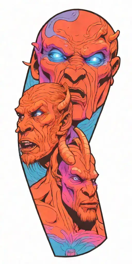  1 Male Minotaur with 1 captured Female alien  tattoo design idea