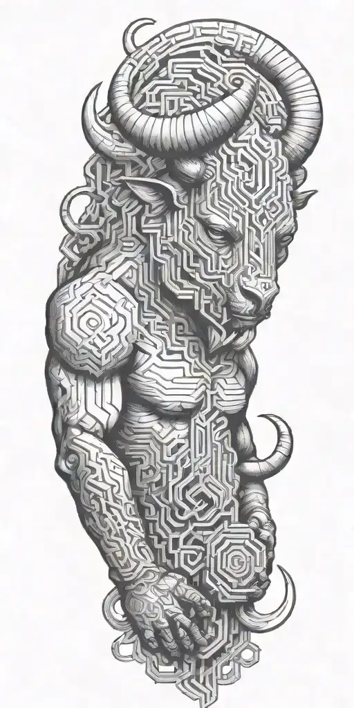 Minotaur with maze and space background tattoo design idea