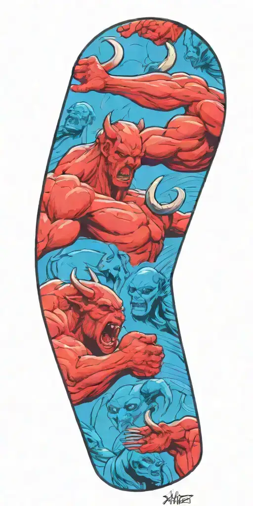  1 Male Minotaur with 1 captured Female alien  tattoo design idea