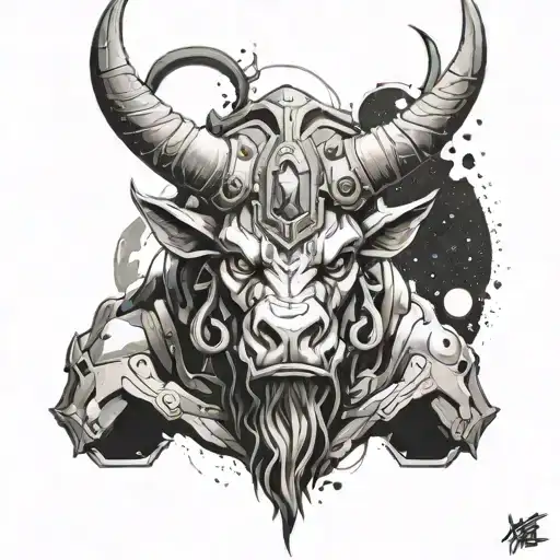 Overlord Anime inspired Minotaur with a space themed background tattoo design idea