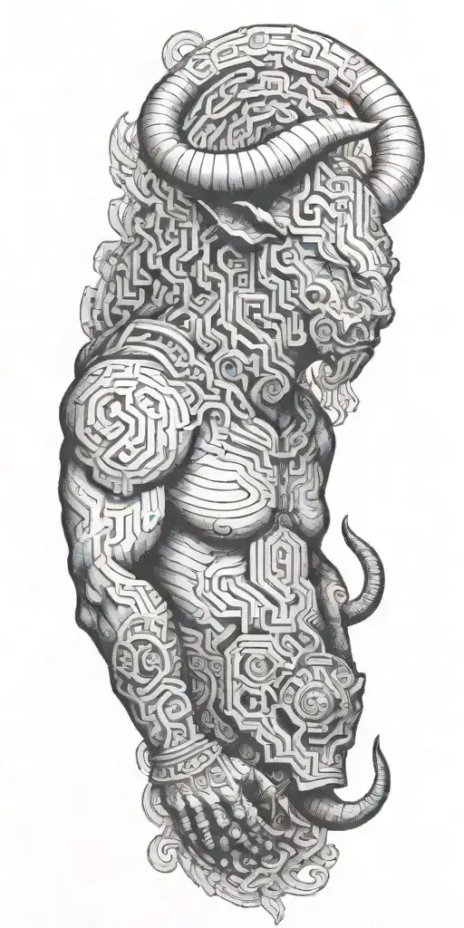 Minotaur with maze and space background tattoo design idea