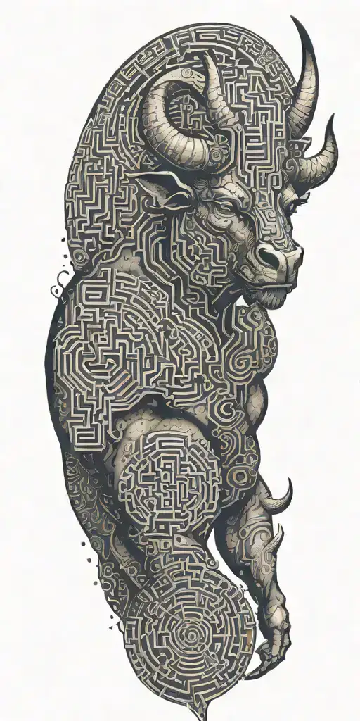 Minotaur with maze and space background tattoo design idea