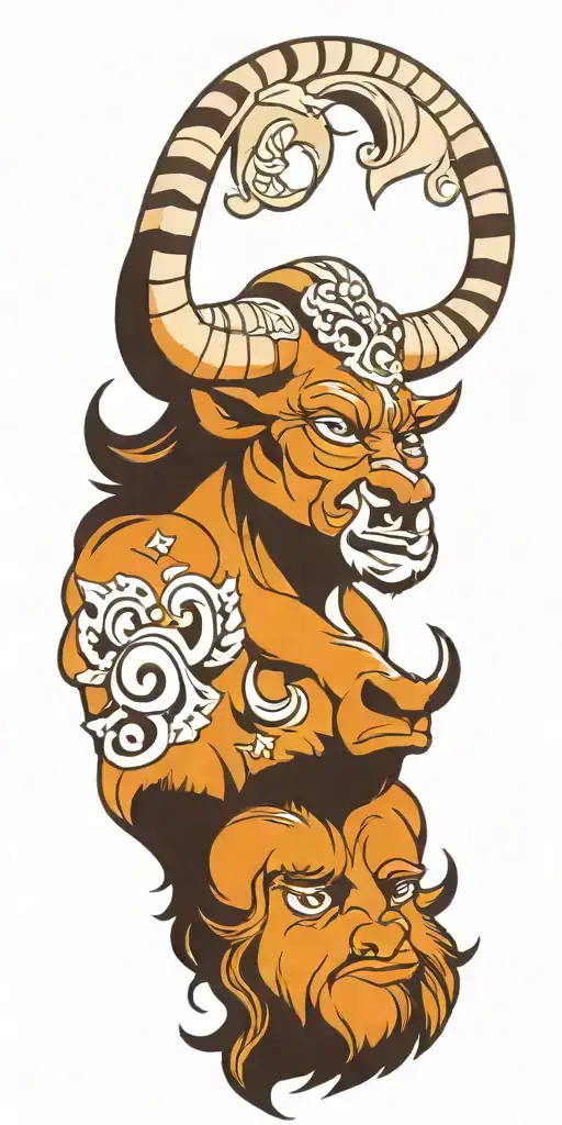 Kaleidescope minotaur head tattoo design idea