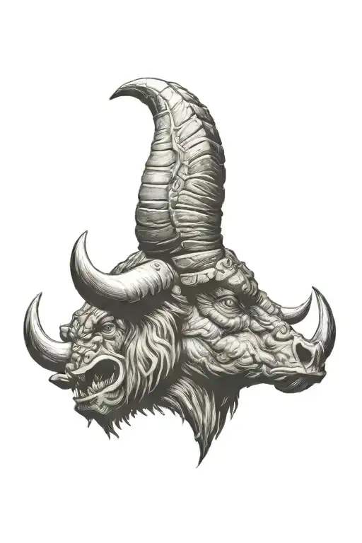 angry minotaur head tattoo design idea