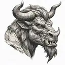 angry minotaur head tattoo design idea
