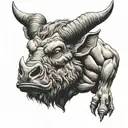 angry minotaur head tattoo design idea