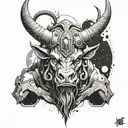 Overlord Anime inspired Minotaur with a space themed background tattoo design idea
