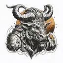 Overlord Anime inspired Minotaur with a space themed background tattoo design idea