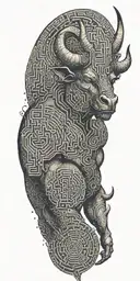 Minotaur with maze and space background tattoo design idea